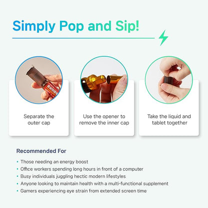 Korean Red Ginseng Immune Drink Booster - 7 Serving Vials with 12 Multivitamins, Including Zinc, Vitamin C, Iron, Niacin & 20g Ginseng Extract | Drinkable Supplement for Immunity