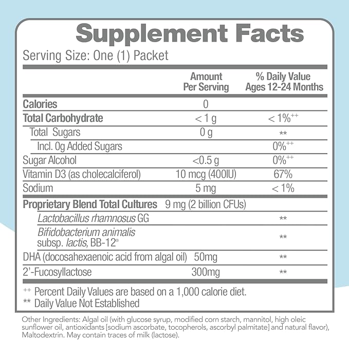 Culturelle Baby Healthy Development Probiotic, Vitamin D,HMO & DHA Packets, Helps Promote a Healthy Immune System&Digestive System* in Babies & Kids Ages 1+,Gluten Free & Non-GMO, 30 Count (Pack of 1)