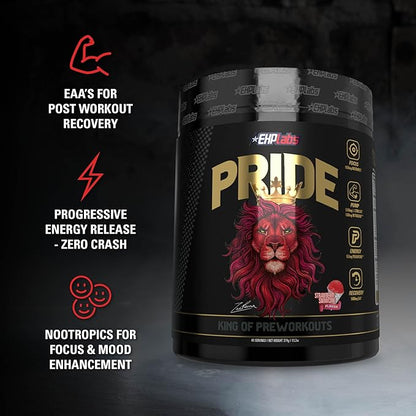 EHP Labs Pride Pre Workout Powder Energy Supplement - Sugar Free Preworkout for Men & Women, Energy Powder Boost Drink with BCAA - 280mg of Caffeine - Strawberry Snowcone (40 Servings)