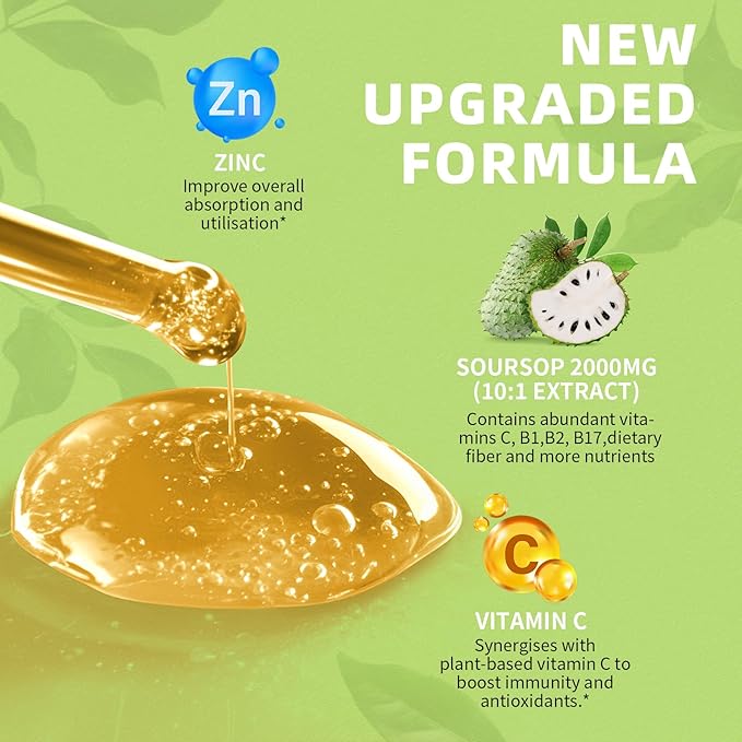 Nature Soursop Bitters Liquid, 2000mg Soursop Oil for Cell Support & Regeneration, Antioxidant, Immune Boost, Digestive, Sugar-Free, Gluten-Free, Soursop Multivitamin Drops 1 Month Supply 2 FL OZ