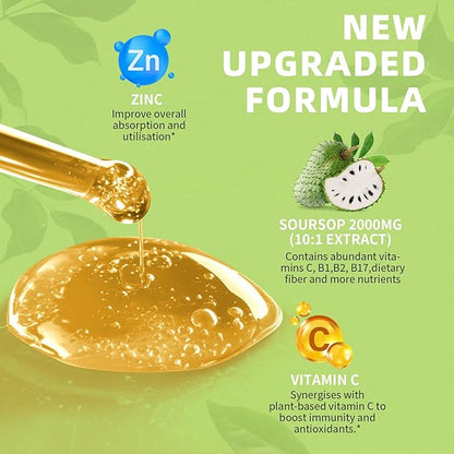 Nature Soursop Bitters Liquid, 2000mg Soursop Oil for Cell Support & Regeneration, Antioxidant, Immune Boost, Digestive, Sugar-Free, Gluten-Free, Soursop Multivitamin Drops 1 Month Supply 2 FL OZ