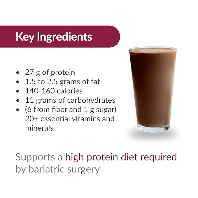 Bariatric Advantage High Protein Meal Replacement Drink Mix, Protein Powder Whey Isolate for Gastric Bypass and Sleeve Gastrectomy Patients, 27g Protein, Lactose Free - Chocolate - 28 Servings
