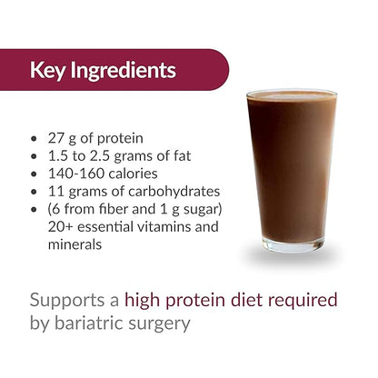 Bariatric Advantage High Protein Meal Replacement Drink Mix, Protein Powder Whey Isolate for Gastric Bypass and Sleeve Gastrectomy Patients, 27g Protein, Lactose Free - Chocolate - 28 Servings