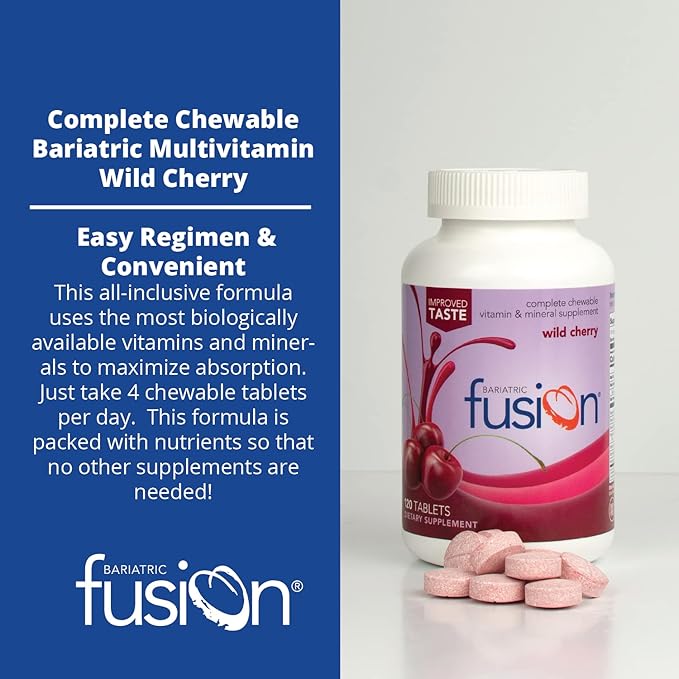 Bariatric Fusion Wild Cherry Complete Chewable Bariatric Multivitamin with Iron for Bariatric Surgery Patients Including Gastric Bypass and Sleeve Gastrectomy - 120 Tablets