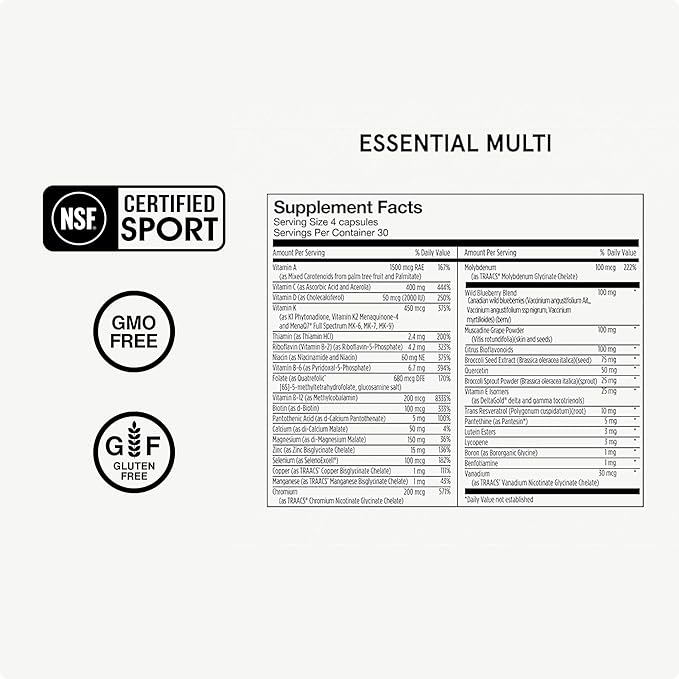 Momentous Essential Multivitamin for Women and Men - Complete Vitamin and Mineral Complex for Athletes & Wellness Enthusiasts - GMO-Free, Gluten Free, 30 Servings