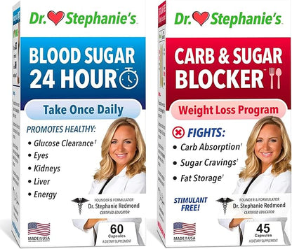 Dr. Stephanie's Bundle Pack - 24 Hour Support + Carb & Sugar Blocker - Daily Supplement