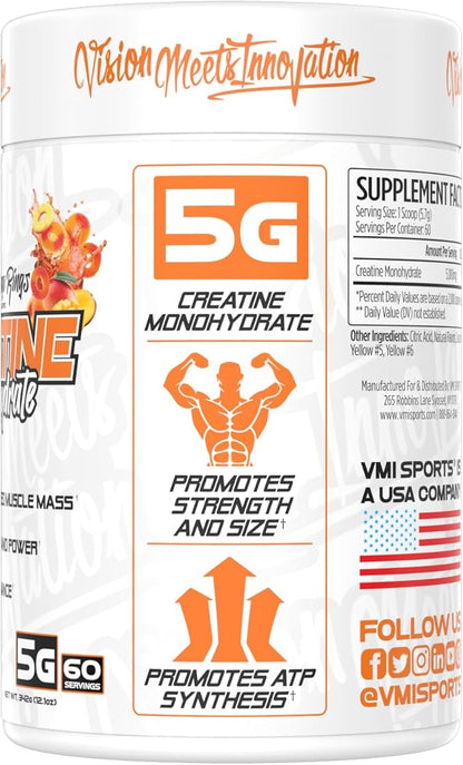 VMI Sports Creatine Monohydrate Powder Muscle Mass – Strength – Size – Power | 5 Grams per Serving (60 Servings, Peach Mango Rings)