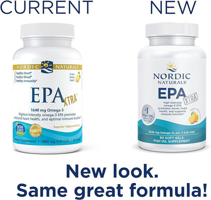 Nordic Naturals EPA Xtra, Lemon - 60 Soft Gels - 1640 mg Omega-3 - High-Intensity EPA Formula for Positive Mood, Heart Health & Healthy Immunity - Non-GMO - 30 Servings