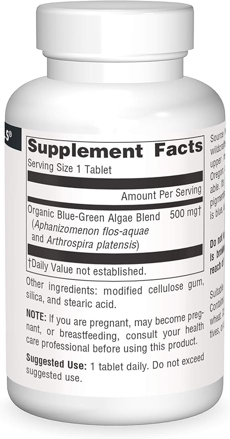 Source Naturals Blue Green Algae from Klamath Lake - Algae Superfood Supplement, 500 mg - 100 Tablets