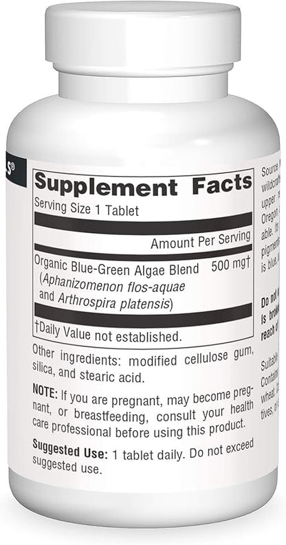 Source Naturals Blue Green Algae from Klamath Lake - Algae Superfood Supplement, 500 mg - 100 Tablets
