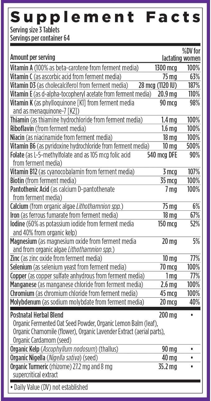 New Chapter, Postnatal Vitamins Lactation Supplement, Complete Multivitamin with Fermented Vitamin D3 + B Vitamins, Made with Organic Vegetables & Herbs, Non-GMO Ingredients, 192 Count