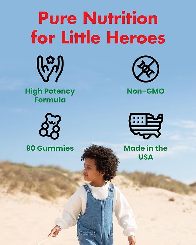 Multivitamin for Kids – High Potency Children's Immune Support with Vitamin C, Vitamin A, Vitamin E, Choline, Zinc & More – Vegetarian Vitamin Gummies for Kids, 90 Count