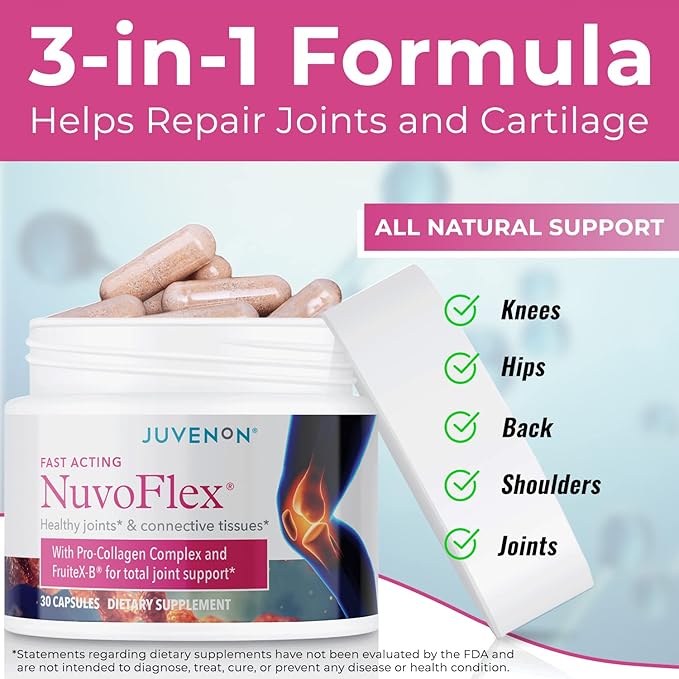 Juvenon NuvoFlex | Joint Support Supplement with Glucosamine, Chondroitin, Vitamin K, B, and Voltaren Enhancements - Mobility & Relief (30 Capsules)