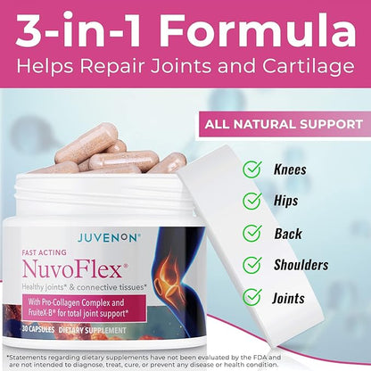 Juvenon NuvoFlex | Joint Support Supplement with Glucosamine, Chondroitin, Vitamin K, B, and Voltaren Enhancements - Mobility & Relief (30 Capsules)