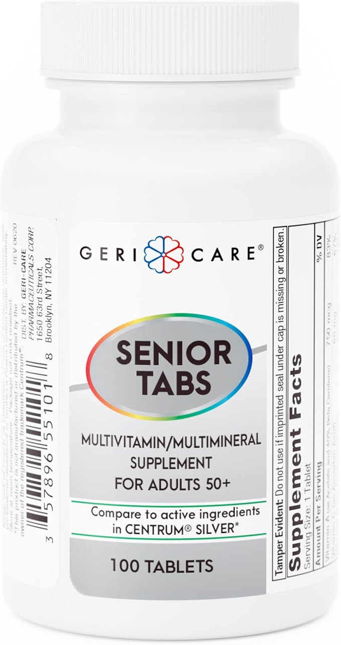 GeriCare Senior Tab 50+ Multivitamin and Minerals Tablets - Immune Support - Age-Defying Nutrition, 100 Count (Pack of 1)