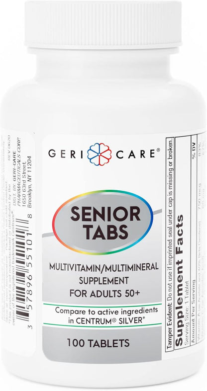GeriCare Senior Tab 50+ Multivitamin and Minerals Tablets - Immune Support - Age-Defying Nutrition, 100 Count (Pack of 1)