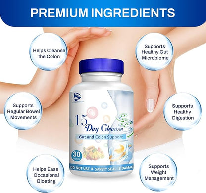 15 Day Gut Cleanse - Gut and Colon Support, Pastillas De 15 Dias para Limpiar El Colon, Limpieza De 15 Dias, 15 Day Colon Cleanse