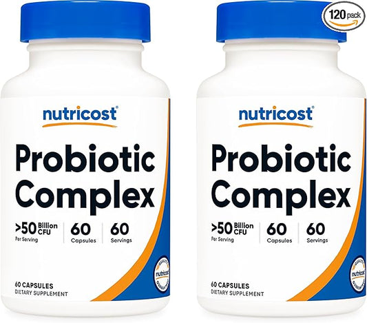 Nutricost Probiotic Complex - 50 Billion CFU, 60 Capsules (2 Bottles) - Probiotic for Men and Women - Veggie Capsules, Non-GMO, Gluten Free