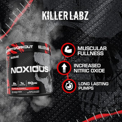 Noxious Extreme Nitric Oxide Booster Pump Pre-Workout Powder | Endurance and Muscle Building | 30 Servings (America Pop)