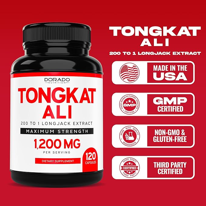 Tongkat Ali For Men 1200mg (200 to 1 Extract) - 120 Capsules - Longjack Supplement - Premium Tonkat-Ali Supplement - Support Strength, Drive, Athletic Performance & Muscle Mass - Gluten Free & Non-GMO