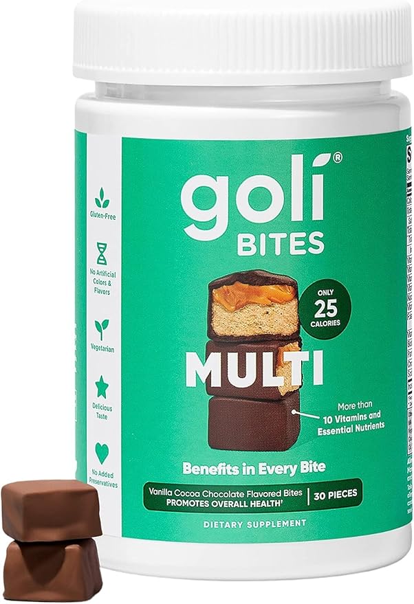 Goli Nutritional Supplement, Multi Vitamin Chewable Bites - 30 Count - Milk Chocolate Vanilla Cocoa Flavor 10+ Vitamins & Nutrients for Overall Health & Wellbeing, Immune, Nervous System Support