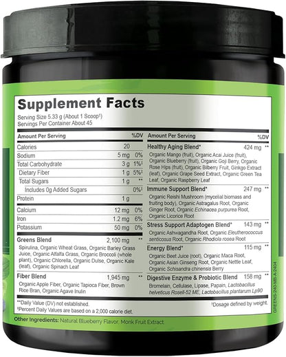 NATURELO Raw Greens Superfood Powder - Mixed Berry - Boost Energy, Detox, Enhance Health - Organic Spirulina - Wheat Grass - Whole Food Nutrition from Fruits and Vegetables - 240 Grams