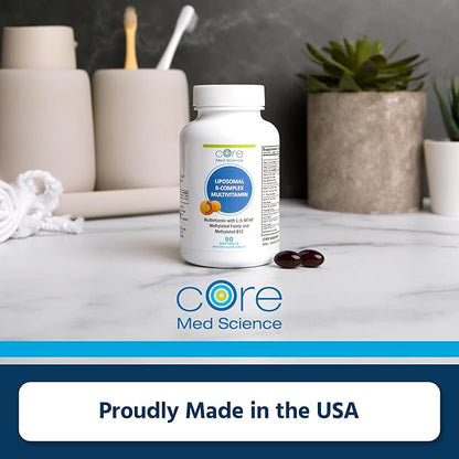 Liposomal Methylated Multivitamin B-Complex by Core Med Science, 90 Softgels - Non-GMO Active Super B Complex Vitamin Supplement for Heart Health - VIT Methyl B Complex Immune Support Supplement