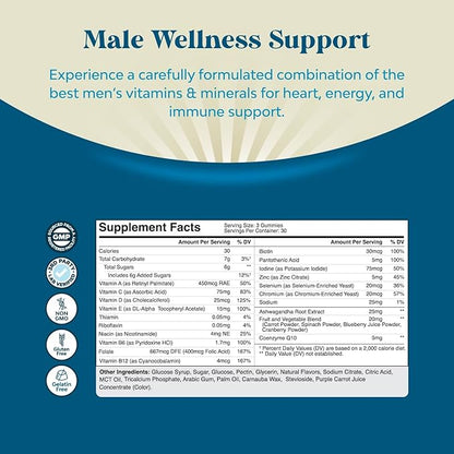 Men's Multivitamins Gummies with Superfood Complex - Daily Multivitamin for Men with CoQ10 and Ashwagandha for Energy and Immunity - Vegetarian Adult Multivitamin Gummies for Men (2 Month Supply)