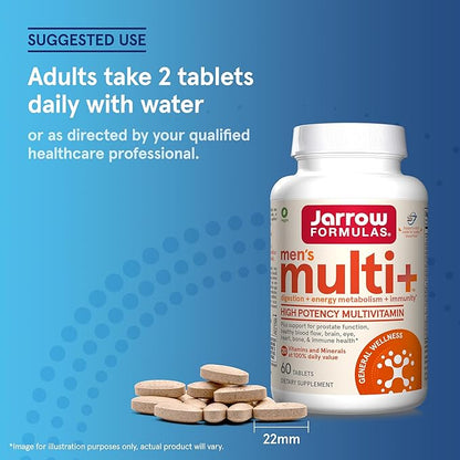 Jarrow Formulas Men's Multi+ Multivitamins, Multivitamin for Men, 60 Tablets, 30 Day Supply