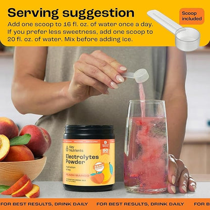 KEY NUTRIENTS Multivitamin Electrolytes Powder No Sugar - Tropical Peach Mango Electrolyte Powder - Endurance & Energy Supplement - Hydration Powder - No Calories - 90 Servings - Made in USA