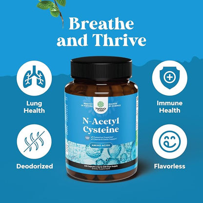 NAC Supplement N-Acetyl Cysteine 600mg - Vegan High Absorption Non-Smelly NAC 600 mg Capsules Glutathione Precursor for Liver Cleanse Detox & Repair plus Lung Health and Immunity Support (240ct)