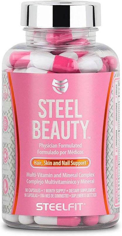 SteelFit Steel Beauty Biotin Hair, Skin & Nails Vitamins Supplement | 30-Day Supply | Essential Nutrients for Longer, Stronger Hair Growth, Vibrant Nails & Radiant Skin