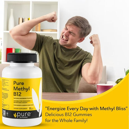 Methyl B12 Vitamin Gummies - Vegan Vitamin B12 Gummies for Adults & Kids - Vitamin Chewable Gummies for Energy & Nerve Function – Gluten-Free, Dairy-Free, Kosher (60 Gummies 1500 mcg)