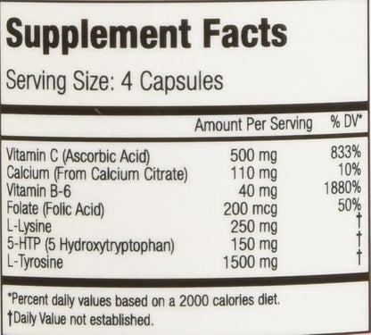 Nattura 5-HTP Supreme - for Positive Mood, Relaxation and Appetite Control - with 5-HTP, L-Tyrosine, L-Lysine, Vitamin B6, Folate (Folic Acid), Vitamin C (Ascorbic Acid), Calcium - 90 Capsules