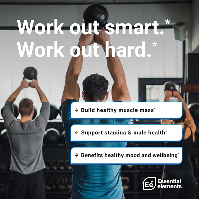 Essential Elements Male Health Supplement - Muscle Support & T-Health with DIM, Ashwagandha, Shilajit, More | T-Hero 60 Vegan Capsules