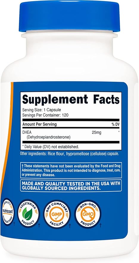Nutricost DHEA 25mg, 120 Capsules - Gluten Free, Soy Free, Non-GMO, Supplement