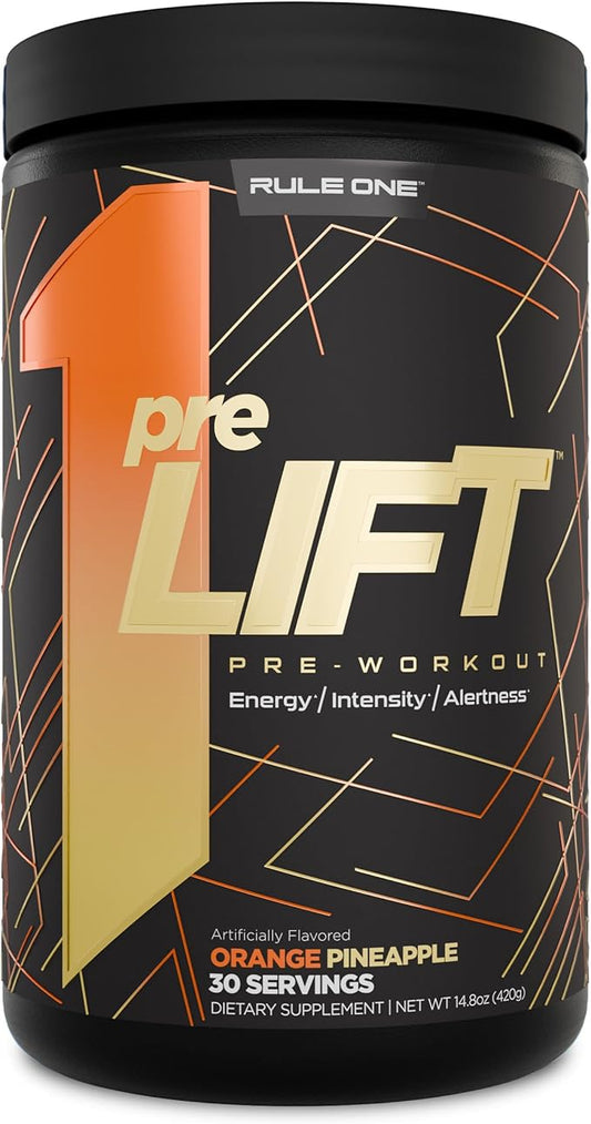Rule 1 preLIFT Pre-Workout, 6g Citrulline, 3.2g Beta Alanine, 3 Caffeine Sources + 20 Others for Energy, Alertness, & Endurance (30 Servings, Orange Pineapple)