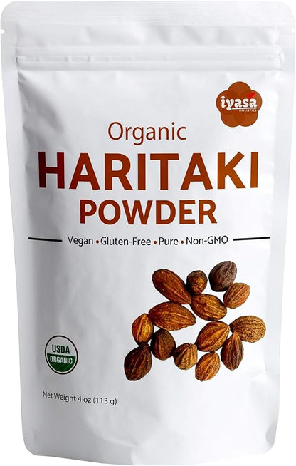 Organic Haritaki Powder, Harde, Harad, Terminalia chebula, Kadakapudi, Ayurveda herb for Digestion, Gas Relief, Healthy Bowel Function, superfood, Resealable Pouch of 4 oz
