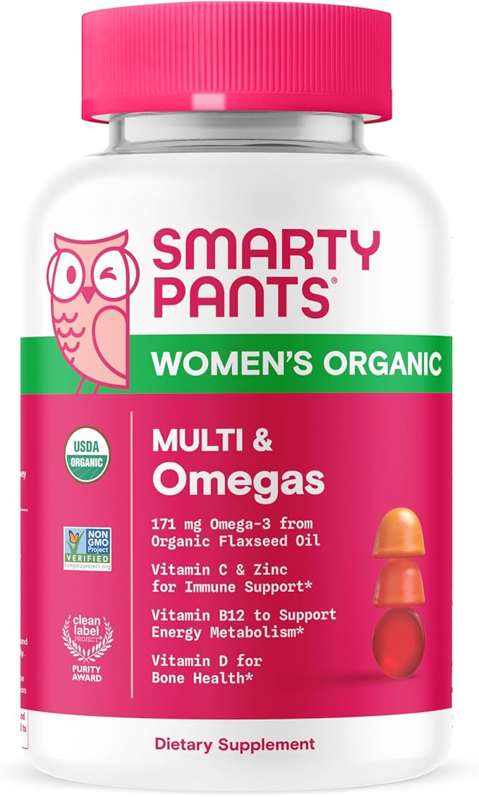 SmartyPants Organic Women's Multivitamin Gummies: Biotin, Methylfolate, Omega 3 (ALA), Vitamin D3, C, Vitamin B12, B6, Vitamin A, K & Zinc, Gluten Free, Vegetarian, 120 Count (30 Day Supply)