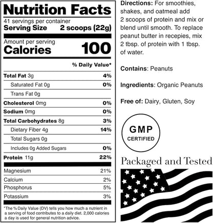 Norcal Organic Peanut Butter Protein Powder - 2lb | Vegan, Low-Cal, 11g Protein | from Southwest Texas Organic Farms