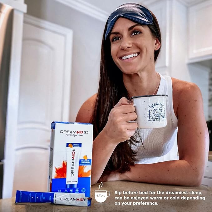 Sleep Aid Drink Mix, DreamAid, Melatonin, Chamomile - Helps Adults Fall Asleep Faster, Sleep Longer and Wake up Feeling Rejuvenated, Zero Sugar & Keto Friendly, 14 Servings (Pack of 1)