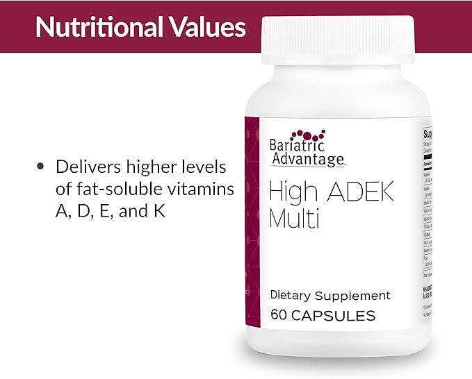 Bariatric Advantage High ADEK Multi - for Bariatric Surgery Patients - Multivitamin with Vitamins A, D, E, K & Trace Minerals - 100%+ DV of ADEK - 60 Capsules