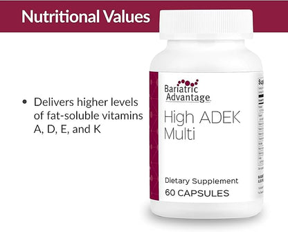 Bariatric Advantage High ADEK Multi - for Bariatric Surgery Patients - Multivitamin with Vitamins A, D, E, K & Trace Minerals - 100%+ DV of ADEK - 60 Capsules