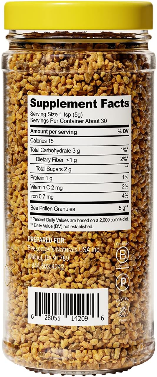 Beekeeper's Naturals - 100% Raw Bee Pollen Granules, Natural Preserved Enzymes, Source of Vitamin B, Minerals, Amino Acids & Protein - Paleo & Keto Friendly, Gluten Free (5.2 oz)