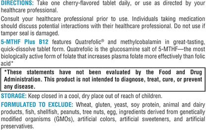 XYMOGEN 5-MTHF Plus B12 - Biologically Active Folate + Methyl B12 (Methylcobalamin) to Support Methylation and Nervous System Health - Great-Tasting Cherry Flavor (30 Quick-Dissolve Tablets)