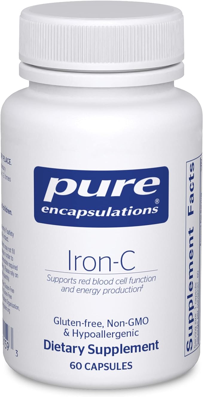 Pure Encapsulations Iron-C - 15 mg Iron - 175 mg Vitamin C - Red Blood Cell Support* - Energy Production - Highly Bioavailable Iron Pill - Gluten Free & Vegan - 60 Capsules