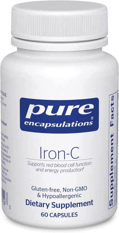Pure Encapsulations Iron-C - 15 mg Iron - 175 mg Vitamin C - Red Blood Cell Support* - Energy Production - Highly Bioavailable Iron Pill - Gluten Free & Vegan - 60 Capsules