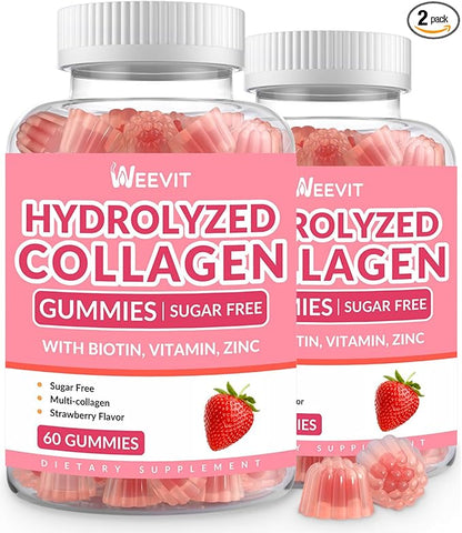 Sugar Free Collagen Gummies for Women, 2000mg Protein Type I,II,III,V,X with 5000mcg Biotin Vitamin C D B12, Hydrolyzed Collagen Peptides Gummies for Immune Digestion Skin Hair Nails Energy Bone Joint