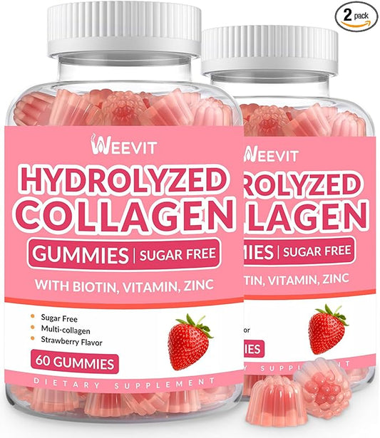 Sugar Free Collagen Gummies for Women, 2000mg Protein Type I,II,III,V,X with 5000mcg Biotin Vitamin C D B12, Hydrolyzed Collagen Peptides Gummies for Immune Digestion Skin Hair Nails Energy Bone Joint