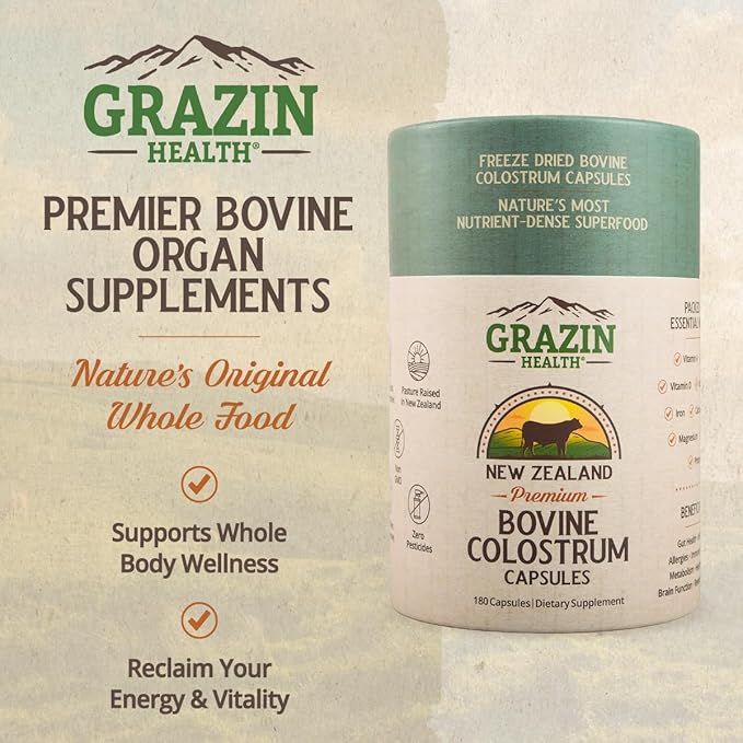 Grass Fed Bovine Colostrum: 3000Mg per Serving (500 mg per Capsule) (30 Servings)